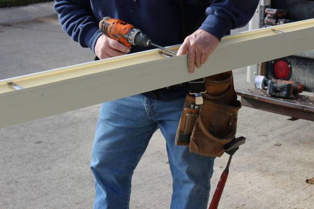 Close-up of gutter installation